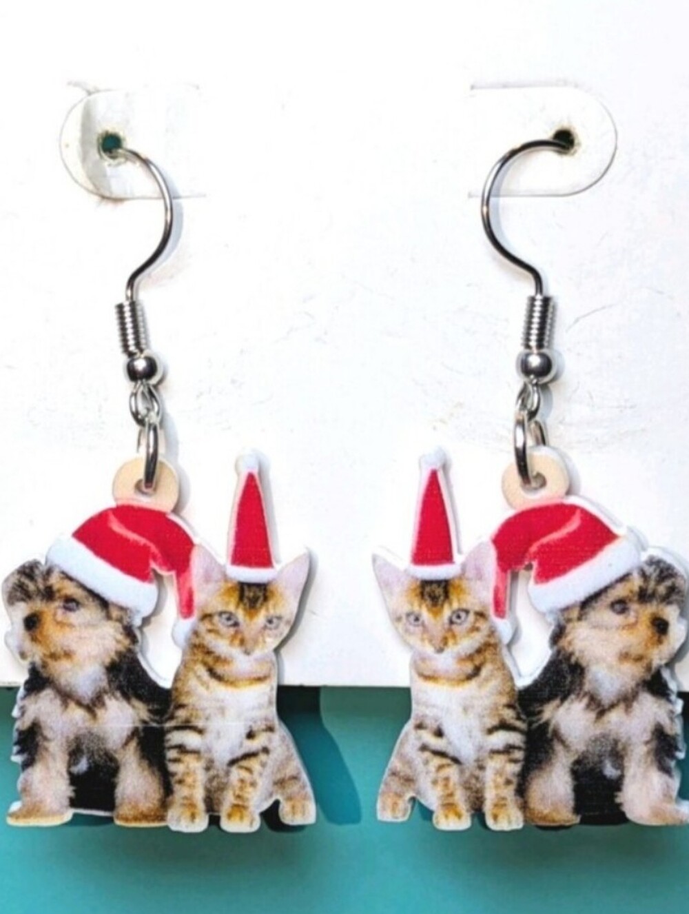 Festive Kitten and Puppy Earrings - Cute Cat & Dog Holiday Dangle